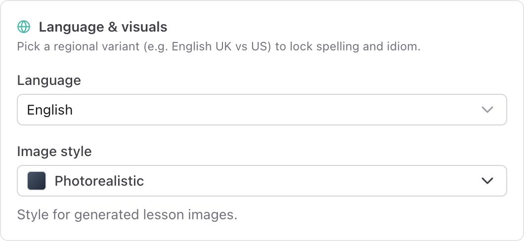 Language and image-style selection screen